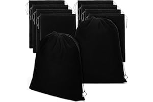 Luxshiny 10 Pochettes de Rangement avec Cordon - 40x30 cm - Tissu Flanelle Noir - Multifonction pour Bijoux, Bonbons et Accessoires - Lot de 10