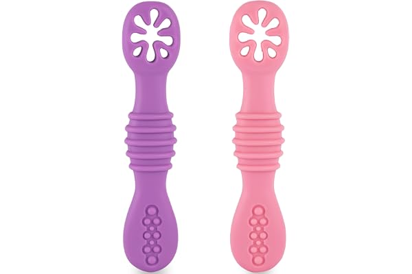 HOMYBABY® Cuilleres Bebe 1er Age - Cuillere Bébé Apprentissage en Silicone Alimentaire LFGB - Pre Cuillere DME bebe - Couverts Adaptés à la Dentition