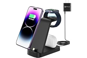APETIY Stazione Ricarica Apple per iPhone 5/6/7/8/X/XR/XS/SE/11/12/13/14, per Apple Watch 8/Ultra/7/6/SE/5/4/3/2, per AirPods 1/2/3/Pro/Pro2