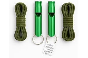 MISTER GIVER | Kit de 2 Silbato Supervivencia + 2 Cuerdas | Silbato Emergencia | 2 Apitos Emergencia + Paracord | Apito Ligero con Anilla para Coche, Camping, Senderismo | Supervivencia Accesorios