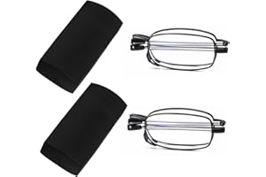 Plimbin Folding Reading Glasses, 2 Pair Portable Compact Foldable Pocket Reading Glasses with Slim Black Flip Case, Blue Light Blocking Reading Magnifying Glasses for Men and Women
