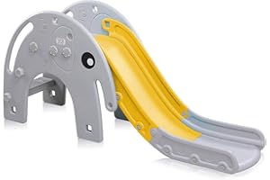 ‎BABY VIVO Baby Vivo Kinder Rutsche Gartenrutsche Kleinkinderrutsche Kunststoff Elefant abgerundete Ecken & Kanten für Indoor & Outdoor in Gelb/Grau