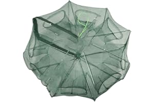 LIOOBO Gefaltet Fischernetz faltbar Köderfischreuse mit Futterbeutel und Zipperöffnungen tragbar automatisch Reuse für Fisch Aal Garnelen Krabben Crevetten (8 Eingängen)