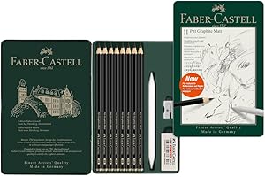 ‎FABER-CASTELL Faber-Castell 115220 - Bleistifte Set Pitt Graphite Matt, 11-teilig, inkl. Papierwischer, Radierer und Spitzer