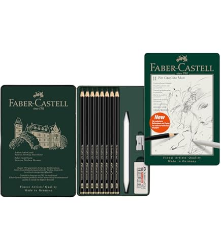 Faber Castell 鉛筆セット 1950s ビンテージ Faber-Castell Pitt Grafit Sanat Seti, Siyah, 19 Parça, Kömür Kalem