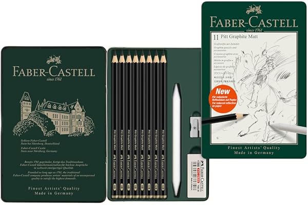 FABER-CASTELL 115220 - Set de crayons Pitt Graphite Matt, 11 pièces, avec estompe, gomme et taille-crayon