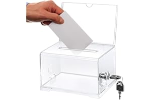 OUTALIZ Scatola per Donazioni in Acrilico, Cassetta per Donazioni con Serratura, urna Trasparente con Chiusura a Chiave, Salvadanaio Trasparente, con Adesivo, per Votazioni, Concorsi, Gare