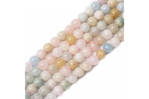 PRETTME 47-50pcs 8mm Natural Morganite Gemstone Round Stone Beads Energy Stone Healing Power Loose Beads Smooth Beads for Bracelet Necklace Jewelry Making and DIY Crafts, 1 Strand 15.5"