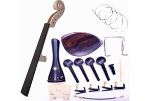 Jiayouy 16Pcs 4/4 DIY Violin Accessories Kit Violin Neck & Fingerboard with Strings Wire Tailpiece Fine Tuner Tailgut Tuning Peg Endpin Bridges Chin rest Kit