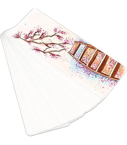 TenaLucy 50 Pezzi Segnalibri Bianchi,Segnalibro Personalizzato 15X5 Cm Carta Acquerello Vuoto Segnalibro Segnalibri Con Foro Carta Per Acquerello Da 300g,con 50 Nappine,per Cartoline Fai Da Te