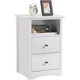 Yaheetech Bedside Table with Two Drawers White Bedside Tables | Chest of Drawers for Beds Bedroom MDF Wood 40 x 35 x 60 cm