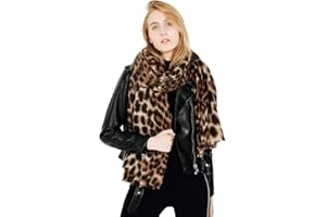Superora Damen Schal Leoparden Winter Schultertuch Deckenschal übergroßer Kuscheliger Oversized Poncho lang mit Fransen