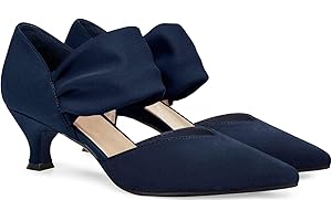 Coutgo Damen Niedrig Kitten Heel Kleid Schuhe Spitze Zehe Slip On Knöchelriemen Ausschnitt Elegante Party Hochzeit Pumps