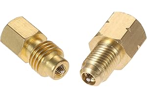 Aupoko R1234YF Adapters with Valve Core, 1/2’’ ACME Left Hand x 1/4’’ SAE Vacuum Hose Pump Fittings Connection for R12 to R1234yf Refrigeration Conversion