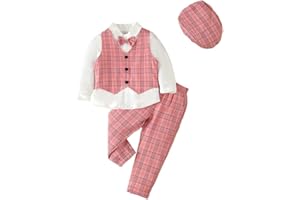 Lito Angels Gentleman Hochzeit Festliche Kariert Weste Anzug Set mit Hut für Baby Kinder Jungen, Grau Grün Braun Blau