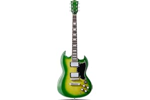 Leo Jaymz 39 Inch Solid Body Electric Guitar - Poplar Wood Body，Maple Neck and Laurel Wood Fretboard (Green Flame)