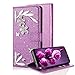 Produktbild Bling Glänzend Glitzer Steine Steinchen Strass Hülle für Samsung Galaxy A8 Plus 2018/A7 2018, Aearl PU Leder Kristall Diamant Feder Portemonnaie Handyhülle Standfunktion Kreditkarte Slots Magnetverschluss Schutzhülle für Samsung Galaxy A7 2018/A8 Plus 2018 - Lila