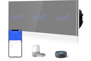 BSEED Smart Alexa 3 Fach Dimmer Lichtschalter,Kompatibel mit Tuya/Google Home/SAMRT LIFE Weiß,Verdreifachen Dimmerschalter mit Touch Panel Grau,APP Fernbedienung und Timer Funktion