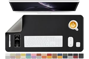 HOMIEAZICOZI Dual Sided Leather Desk Mat - Waterproof Desk Pad for Office and Home - Desk Organization and Accessories - Ideal for Large Mouse Pad and Desk Mats on Top of Desks(Black+Gray,90cmx 43cm)