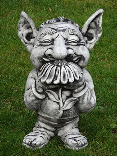 Steinfigur Nr.407 Der Troll RICKI mit Blume XL ca. 47 cm ca. 28 kg Wetterfest