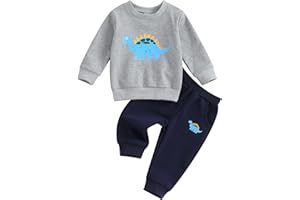 SAEEVIMA Baby Kleinkind Jungen Dinosaurier Bekleidungsset 2-teiliges Langarm Rundhalsausschnitt Dinosaurier Pullover Sweatshirt Pullover Elastische Taille Hose Trainingsanzüge Set