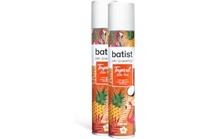 Batist Shampoo Secco Tropical, Shampoo a secco con profumazione esotica al cocco e frutto della passione, Shampoo secco per acconciature e messe in piega, per tutti i capelli, 2x200 ml, Made in Italy