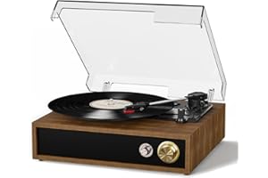 FYDEE Record Player - Dual Way Bluetooth | 3 LP Sizes | Built-in Stereo Speakers | 33/45/78 RPM Turntable | USB Output and MP3 Recording | RCA Output for Vinyl Records | Natural Wood