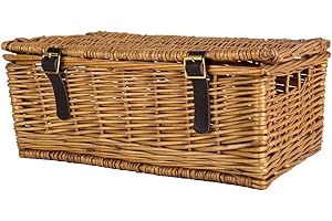 VIRGINIA HAYWARD 16" Traditional Lidded Wicker Hamper Basket - Willow Basket For Making Your Own Hamper, Picnic, Gifts and Storage
