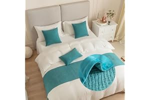 Morbuy Jacquard Bed Runners and Matching Cushion Cover, Reversible Bed Runners Scarves Home Decoration Hotel Bedding Bed Towel Bedroom Bedspread Protection (45x240cm(Bed Runners),turquoise blue)