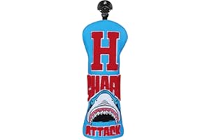 BIG TEETH Golf Club Wood Head covers for Driver/Fairway/Hybrid/Putter 1FH Elastic Closure Blue PU Leather Towel Embroidery Process Shark Embroidery