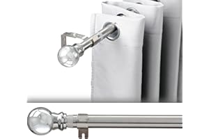 HARRMS Barra de cortina extensible, barra de cortina de acero inoxidable con 2 soportes para dormitorio, habitación de niños, oficina, plateado, 86 a 132 cm