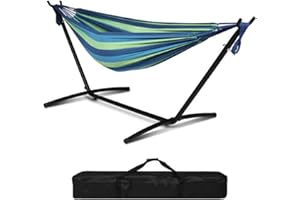 HOBBYZOO Hamac sur Pied, Capacité de Charge 250kg, Réglable en Hauteur, 305x109x104 cm, Support métallique - pour 1-2 Personnes (Bleu-Vert)