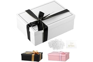 WINBEST Pudełko prezentowe z pokrywką, 21,5 x 15,5 x 7,5 cm, białe pudełko prezentowe z pokrywką, wstążka, kartki okolicznościowe, pudełko na prezent, urodziny, wesele, Walentynki, Boże Narodzenie