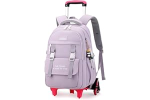 Amythe Mochila con Ruedas Niñas Niños Mochilas Escolares Trolley para Adolescentes 9 10-18 años, Carro para Mochilas 6 Ruedas, Mochila de Viaje Gran Capacidad y Resistente al Agua, Morado