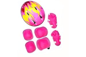 Geminimall Kids Bike Helmet and Pads Set Adjustable Kids Skateboard Helmet Knee Pads Elbow Pads Wrist Pads for Skateboard Roller Cycling Skating