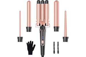 BESTOPE PRO Set ferro arricciacapelli Ferro ondulato 5 in 1 - ferri arricciacapelli 3 barilotti per ricci grandi senza ricci Bigodini in ceramica con diversi accessori Regolazione della temperatura