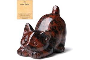 QINJIEJIE Red Obsidian Crystals Cat Figurines for Cat Lovers Animal Cat Ornaments Desk Decoration Good Luck Gifts Cat Themed Crystal Presents for Women