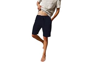 LVCBL Men's Summer Loose Casual Linen Shorts with Pockets Elasticated Waist