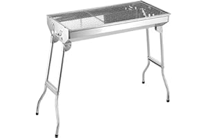 THRINK Stainless Steel Folding Charcoal BBQ Grill – Large Portable Barbecue with Air Vents & Carry Handle – Ideal for Outdoor Cooking, Camping, Hiking, Picnics, Garden Parties