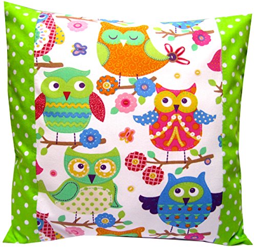 TryPinky TR-2014-3 Kissenhülle, 40 x 40 cm, Große Eulen weiß mit Punkten grün / weiß