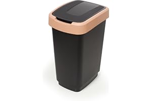 Hastic Mülleimer mit Schwingdeckel 25L - Mülleimer mit Deckel - Mülleimer Schwingdeckel - Schwingdeckeleimer - Mülleimer Plastik (Pastell Schwarz-Braun, 25L)