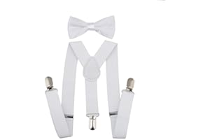 SUN-TRADER SunTrader Child Kids Clip-on Suspenders Elastic Y-Shape Adjustable with Clips and Bow Tie Set for Boys and Girls
