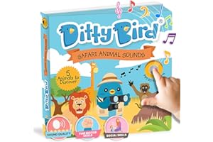 Ditty Bird livre de Safari interactif avec sons réalistes pour tout-petits de 1 à 3 ans. Livre sensoriel et musical, parfait pour les amoureux des animaux de safari. Jouet robuste pour bébés.