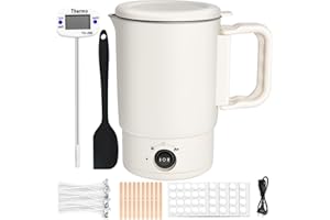 Orifesio Elektrischer Wachsschmelzer für die Kerzenherstellung, Kerzen Selber Machen Set mit 800 ML Wachsschmelztopf, Thermometer, 100 Kerzendochte, 100 Dochtaufkleber, 10 Dochthalter und Rührlöffel