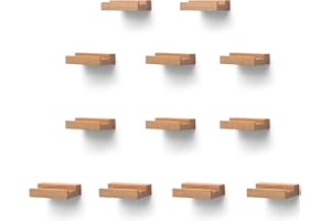 PHOENANCEE Solid Oak Wood, Set of 12, Record Shelf Wall Mounted Rack, Album Record Holder, Picture Ledge Shelves, Record Storage Display Collection Stand(Nature Wood, Set of 12)