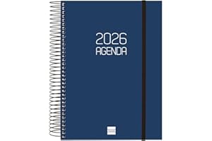 Finocam – Agenda Spirale 2026 1 Jour par page | Janvier – Décembre (12 mois) | Agenda annuel 2026 avec élastique | Couverture polypropylène Spirale Opaque – Bleu – Français