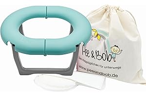 Pee & Bob Dein Töpfchen für unterwegs | Klein & Leicht, Haltbar und Stabil und Made in Germany | Mit Kindern immer und überall eine saubere Toilette, inkl. 5 Einwegtüten [Mint]
