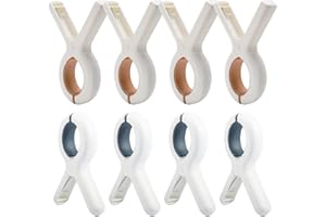 ZYPHONX 8 PCS Beach Towel Clips for Sun Loungers, Non-Slip Towel Pegs, Large Towel Clips Strong Grip Clothes Pegs, for Sun Lounger Washing Line Laundry Pool Chairs Sunbeds, with Drawstring Organizer