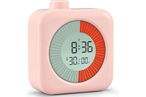 EooCoo Visual Timer Digital, 60-Minute 3-in-1 Countdown Rotation Timer for Kids and Adults, LCD Screen Pomodoro Time Management Education Tool for Kitchen, School, Office - Pink