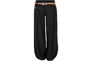 Cindeyar Damen Haremshose Elegant Pumphose Lange Leinen Hose mit Gürtel Aladin Pants